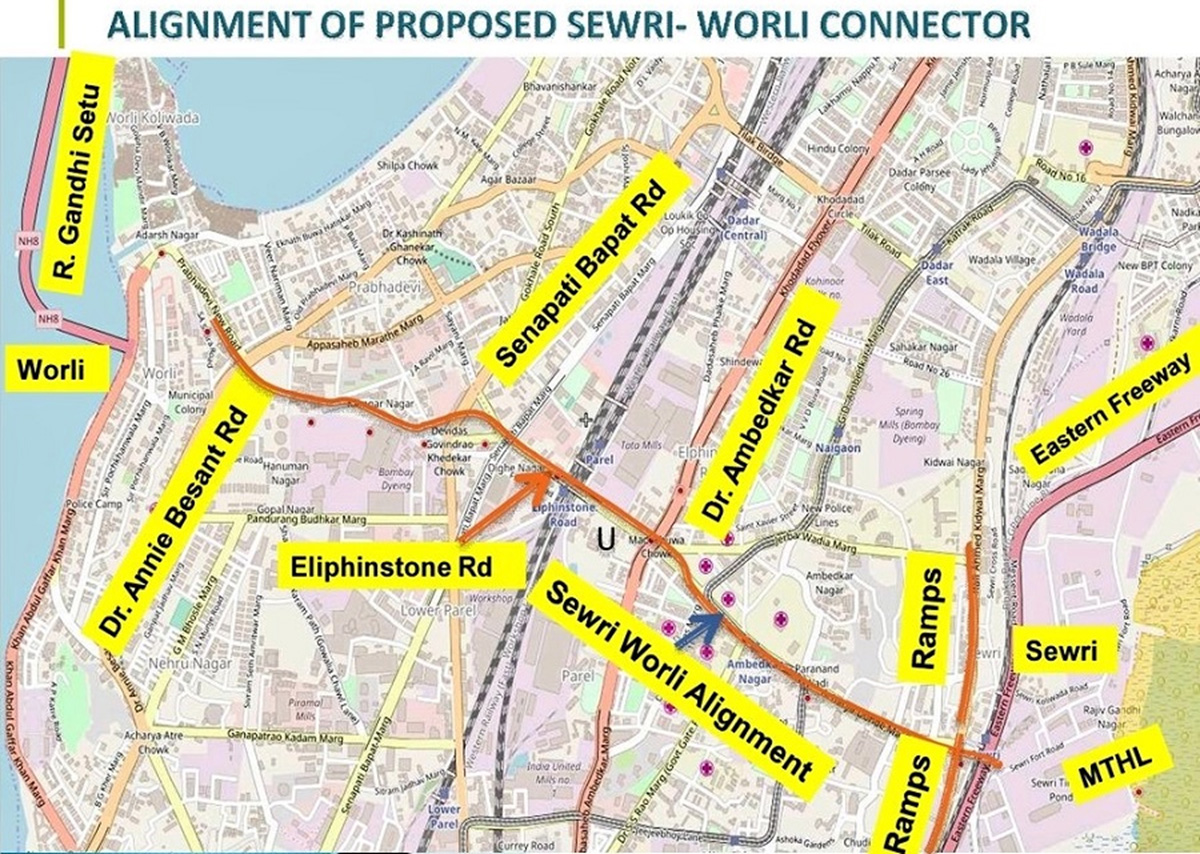 Alignment of Proposed Sewri - Worli Connector